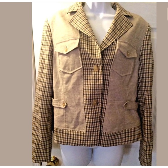 DONCASTER Plaid Jacket Tan Brown Wool Career - Picture 1 of 8